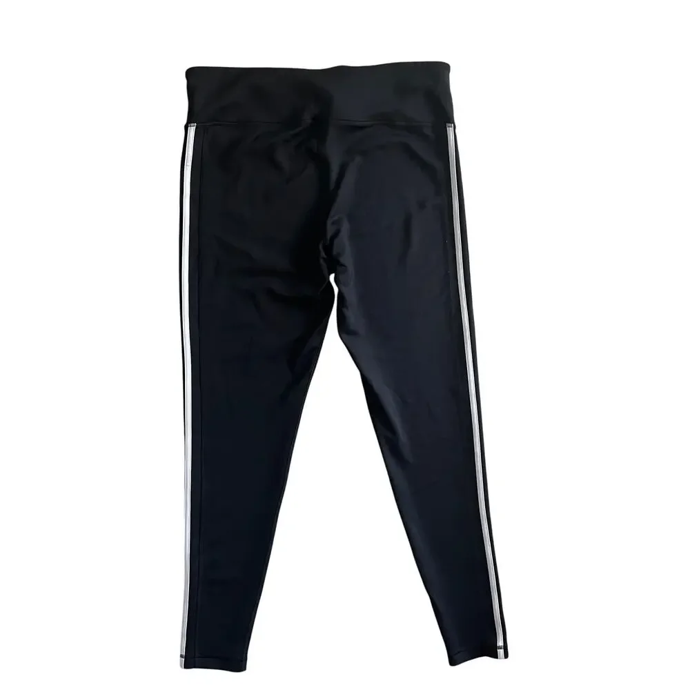 Adidas Climalite Leggings Womens XL Black White Three Stripe Athletic - Picture 3 of 9